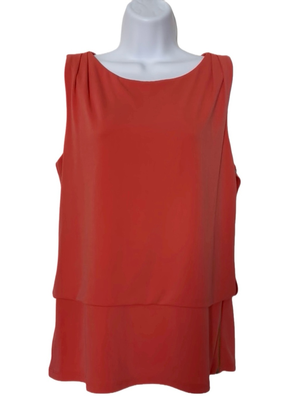 Ann Taylor Coral Red Aperol Scoop Neck Sleeveless Top With Side Zipper, Size M